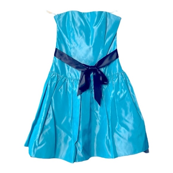 Vintage Taffeta Tiffany Blue w/Black Bow Tulle Jessica McClintock for Gunne Sax - Picture 1 of 13